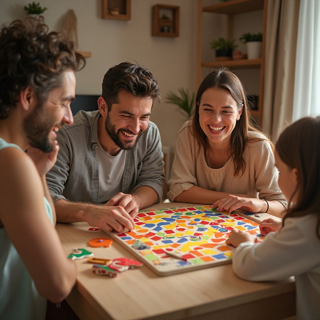 Mutlu aile masa oyunu oynarken